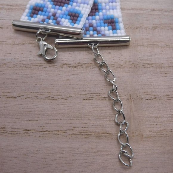 Loom Baded Bracelet White, Teal & Purple - Picture 5 of 5